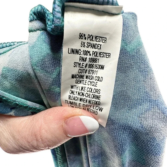 Donna Ricco 14 blue green abstract print sleeveless v-neck maxi dress - Picture 7 of 8